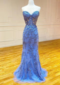 Mermaid Strapless Lace Evening Dress With Appliques - Curvevia