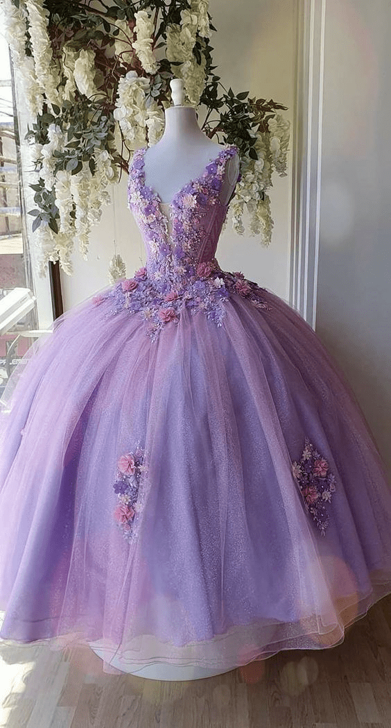 Princess Tulle Long Quinceanera Dresses with Flower - Curvevia