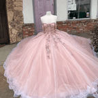 Pink Tulle Appliques Off The Shoulder Quinceanera Dresses - Curvevia