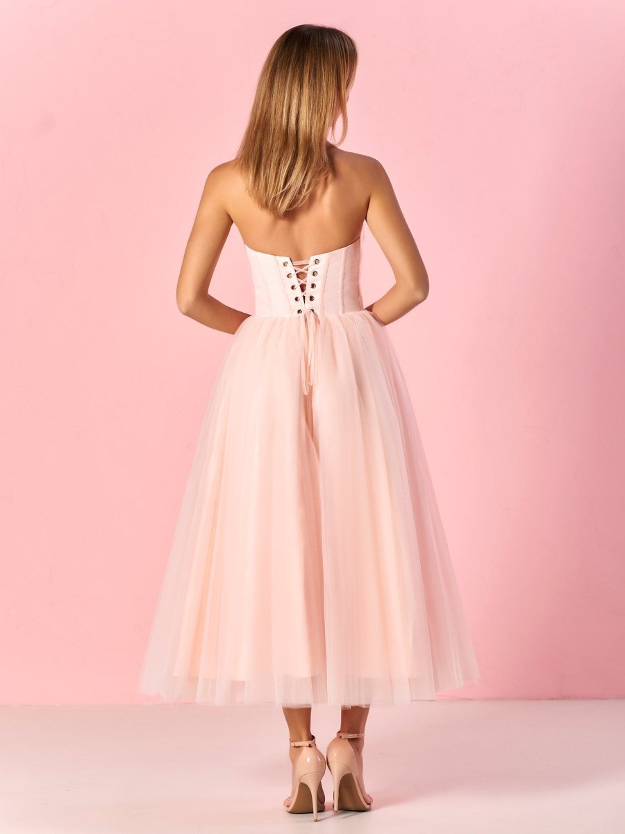 Strapless Puffy Midi Tulle Dress - Curvevia