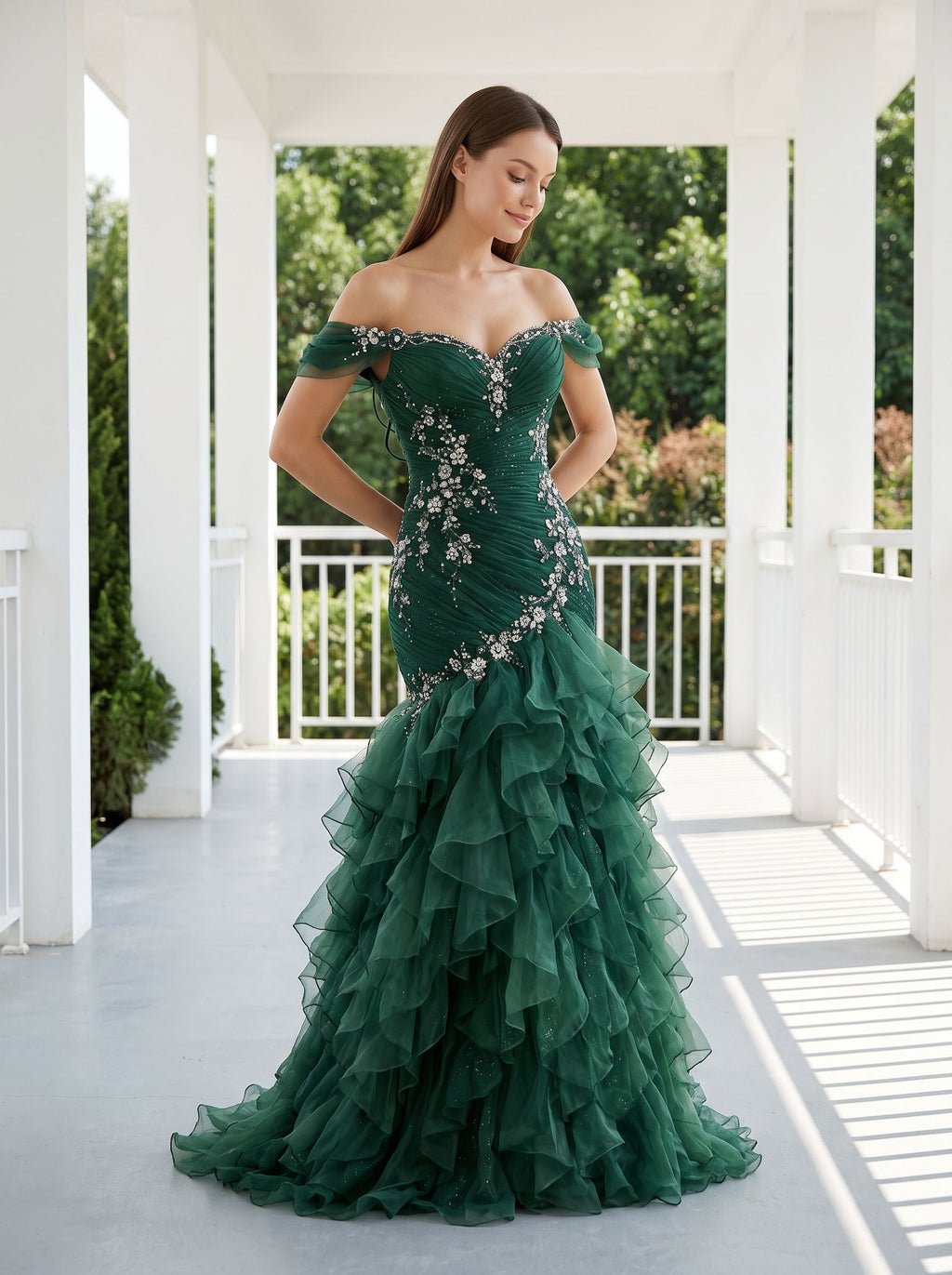 Forest Green Organza Mermaid Sweetheart Lace-Up Back Floor Length Dress - Curvevia