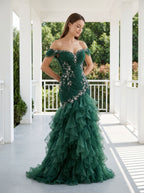 Forest Green Organza Mermaid Sweetheart Lace-Up Back Floor Length Dress - Curvevia