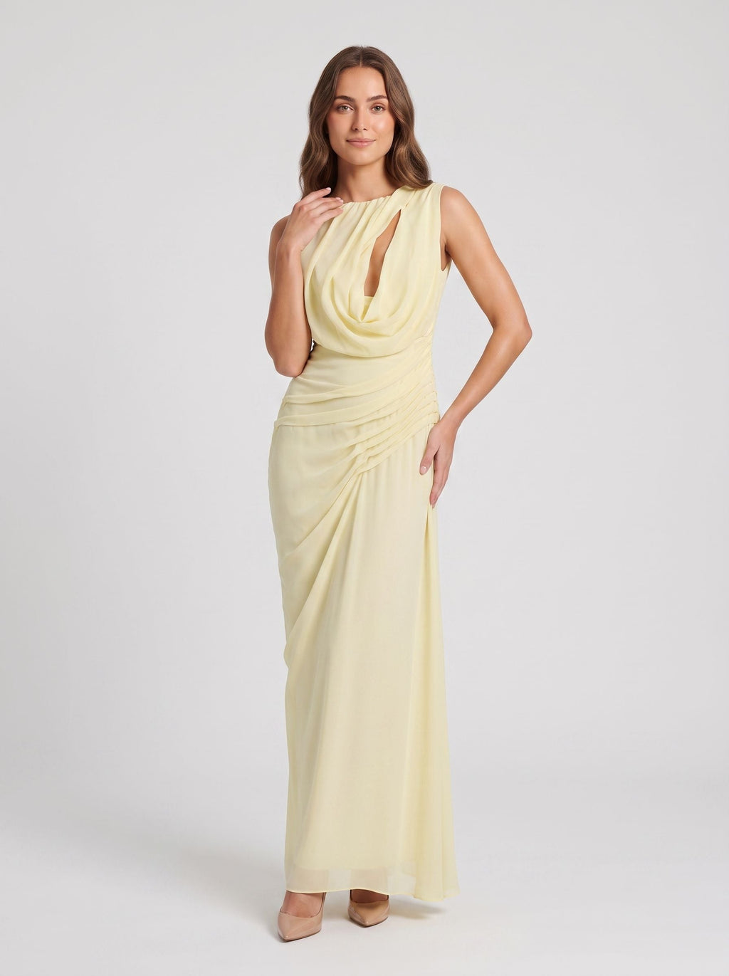 Daffodil Chiffon A-Line Scoop Neck Backless Floor-Length Dress with Cutout Detail - Curvevia