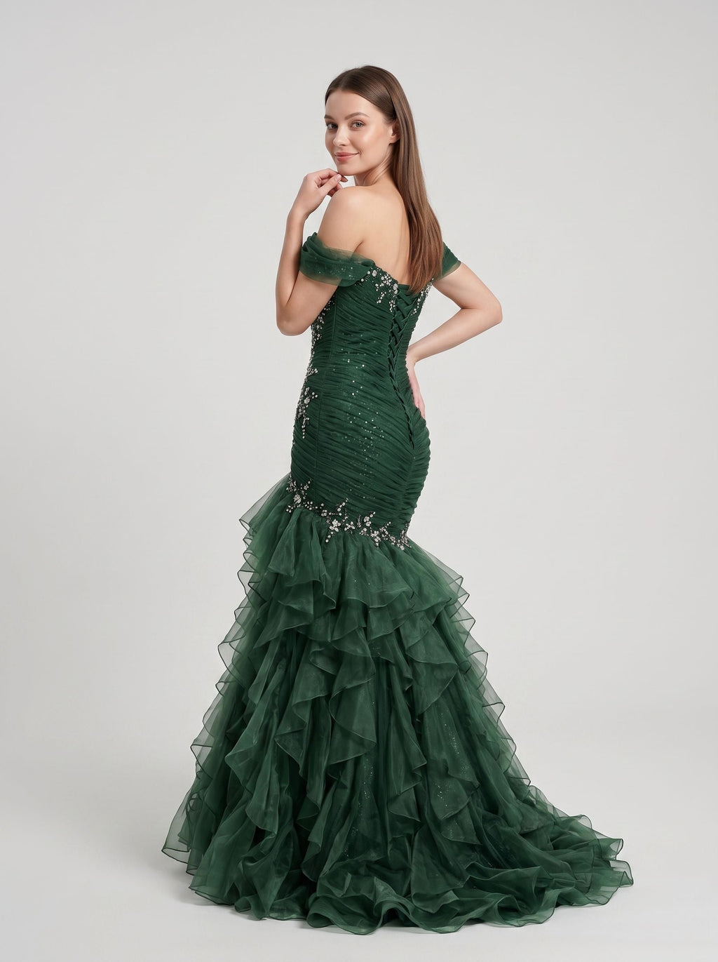 Forest Green Organza Mermaid Sweetheart Lace-Up Back Floor Length Dress - Curvevia