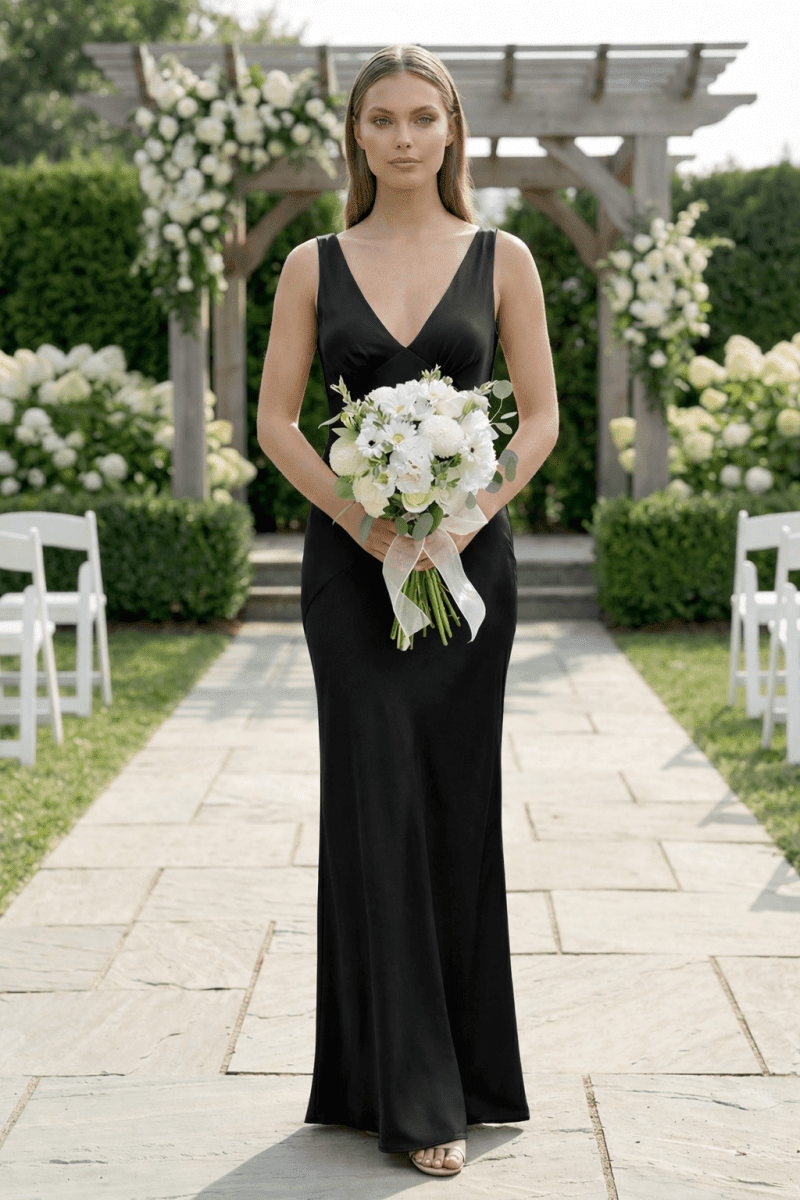 Charming Sheath V Neck  Stretch Satin Bridesmaid Dresses - Curvevia