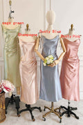 Sheath Champagne Long Bridesmaid Dress With Tie Shoulder - Curvevia