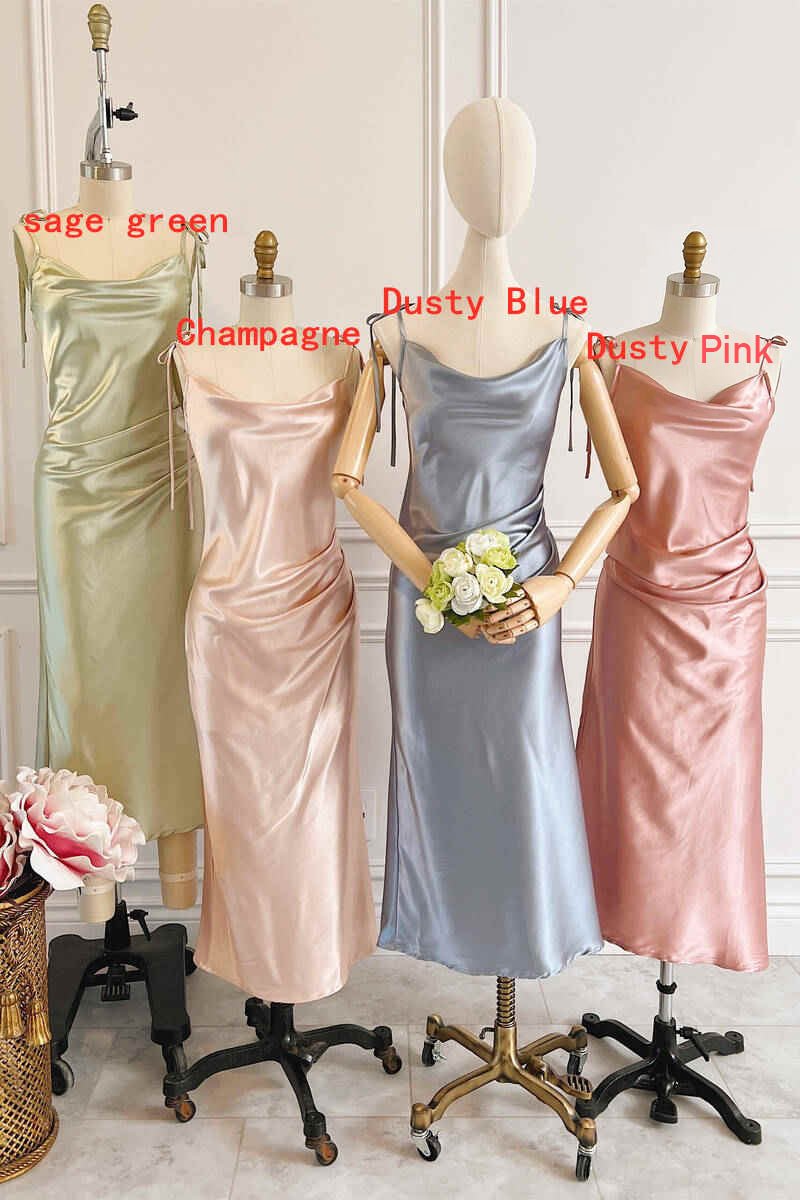 Sheath Champagne Long Bridesmaid Dress With Tie Shoulder - Curvevia