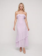 Lilac Chiffon Sheath Halter neckline Backless Floor-Length Dress with Tiered Hem - Curvevia