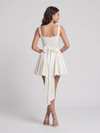 White Satin A-Line Square Neck Backless Short Birthday Dress with Bow - Curvevia