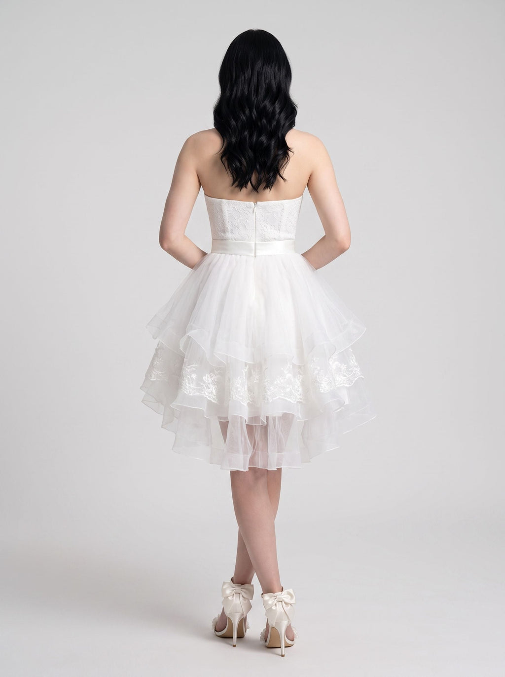 White Tulle A-Line Straight Neck Back Zip Short Dress - Curvevia