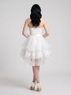White Tulle A-Line Straight Neck Back Zip Short Dress - Curvevia