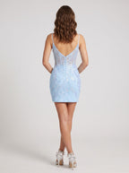 Sky Blue Tulle Sheath Corset Back Short Dress - Curvevia