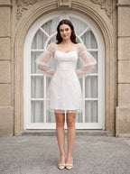 White Tulle Sheath V-Neck Back Zip Short Dress - Curvevia