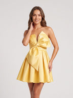 Butter Satin A-Line Sweetheart Lace-up Short Dress with Pleated Bodice - Curvevia