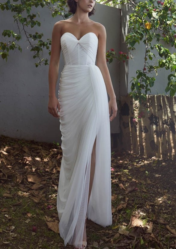 Sheath Sweetheart Tulle Wedding Dresses With Split Front - Curvevia
