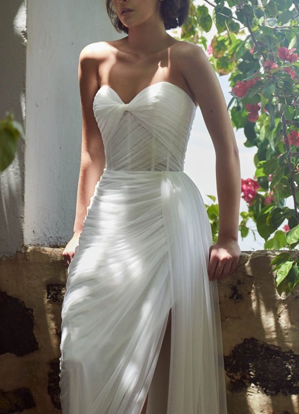 Sheath Sweetheart Tulle Wedding Dresses With Split Front - Curvevia