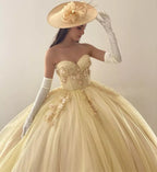 Yellow Ball-Gown Tulle Sweetheart Quinceanera Dresses with Appliques - Curvevia