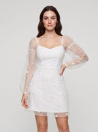 White Tulle Sheath V-Neck Back Zip Short Dress - Curvevia