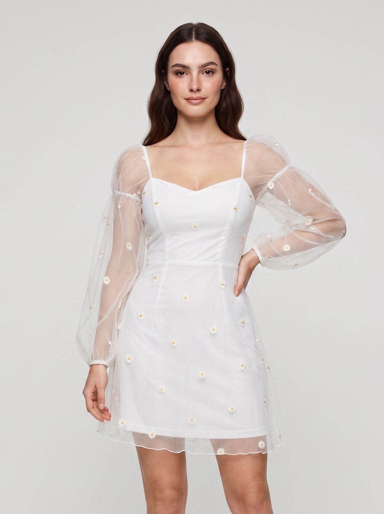 White Tulle Sheath V-Neck Back Zip Short Dress - Curvevia