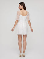White Tulle Sheath V-Neck Back Zip Short Dress - Curvevia