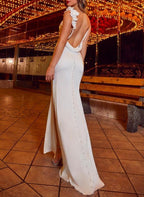 Mermaid Silk Like Satin Wedding Dresses With Flower(s)High Split - Curvevia