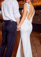 Mermaid Silk Like Satin Wedding Dresses With Flower(s)High Split - Curvevia