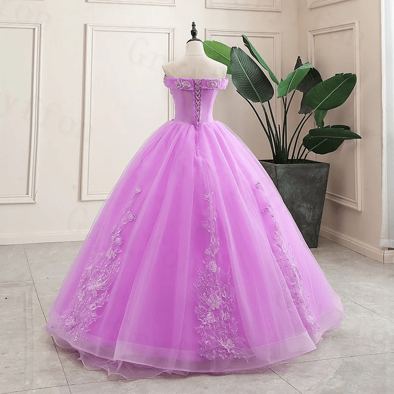 Lilac Off the Shoulder Quinceanera Dress Ball Gown With Appliqued - Curvevia