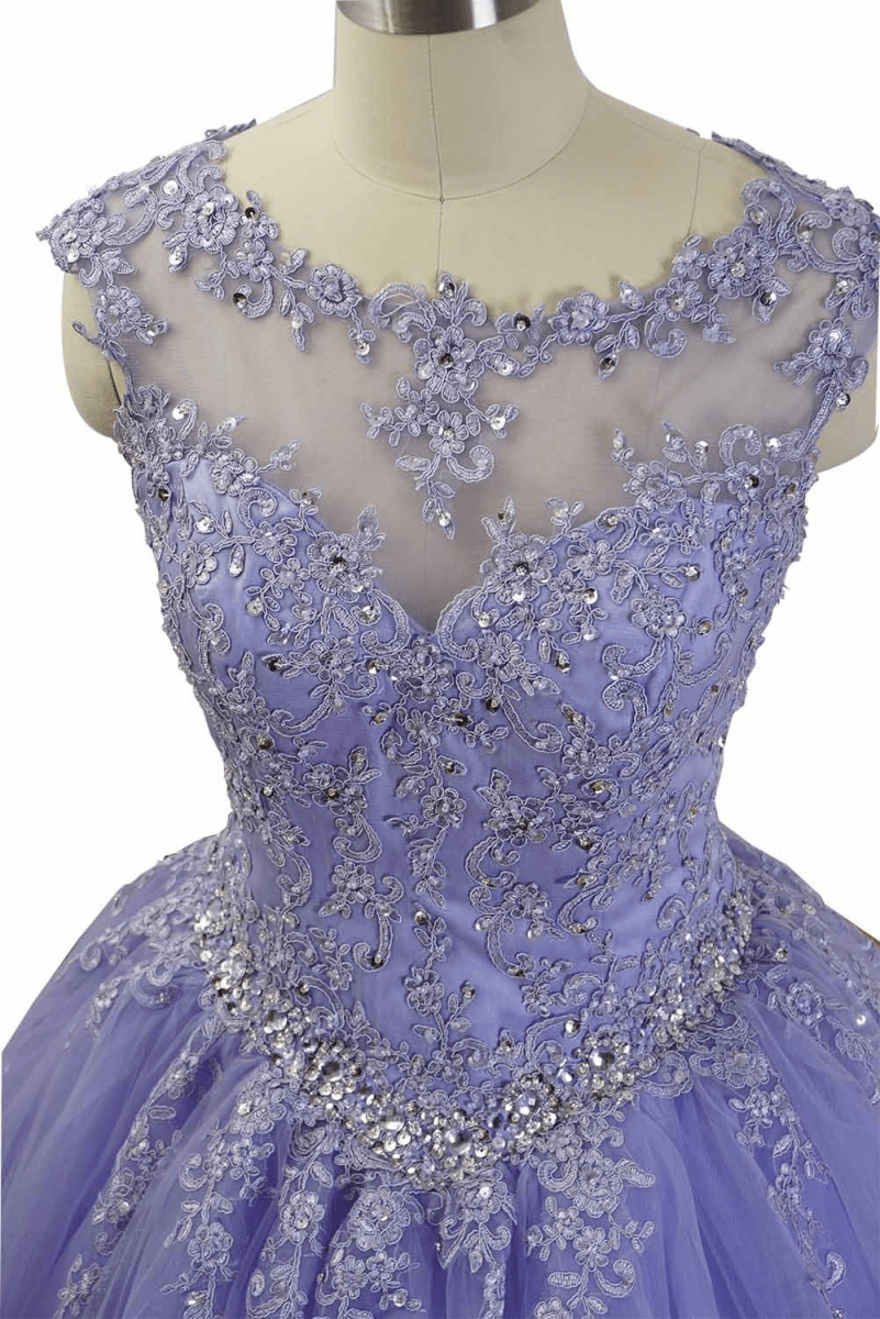 Lavender Ball Gown Quinceanera Dresses Lace Appliqued Dress - Curvevia