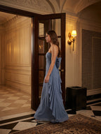 Stormy Chiffon A-Line Straight Neck Back Zip Floor-Length Bridesmaid Dress with Bow - Curvevia