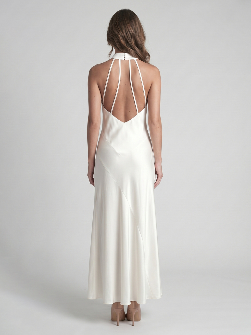 Ivory Satin Mermaid Cowl Neck Backless Floor-Length Bridesmaid Dress - Curvevia