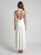 Ivory Satin Mermaid Cowl Neck Backless Floor-Length Bridesmaid Dress - Curvevia