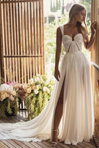 Bohemian A-Line Long Chiffon Sweetheart Wedding Dresses - Curvevia