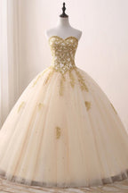 Quinceanera Dress Ivory Ball Gown Sweetheart Appliques Beading Prom Dresses - Curvevia