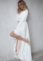 Long Sleeves A-Line Satin Open Back Wedding Dresses - Curvevia