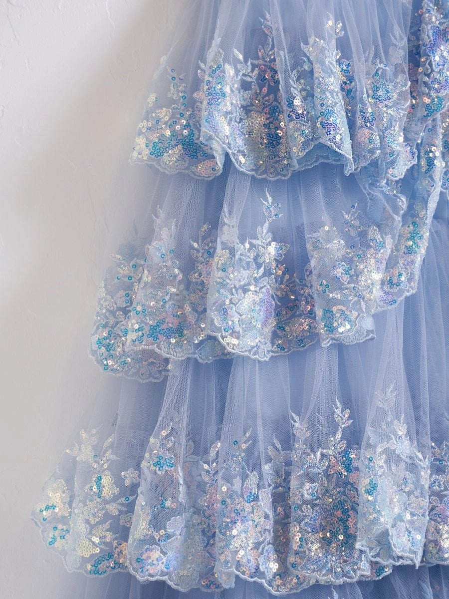 Princess A Line Off the Shoulder Corset Evening Dress with Lace Ruffles - Curvevia