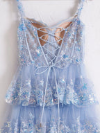 Princess A Line Off the Shoulder Corset Evening Dress with Lace Ruffles - Curvevia