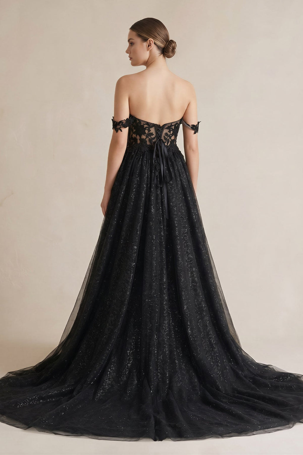 A-Line Black Gothic Wedding Dresses with Sequin Lace Appliques - Curvevia