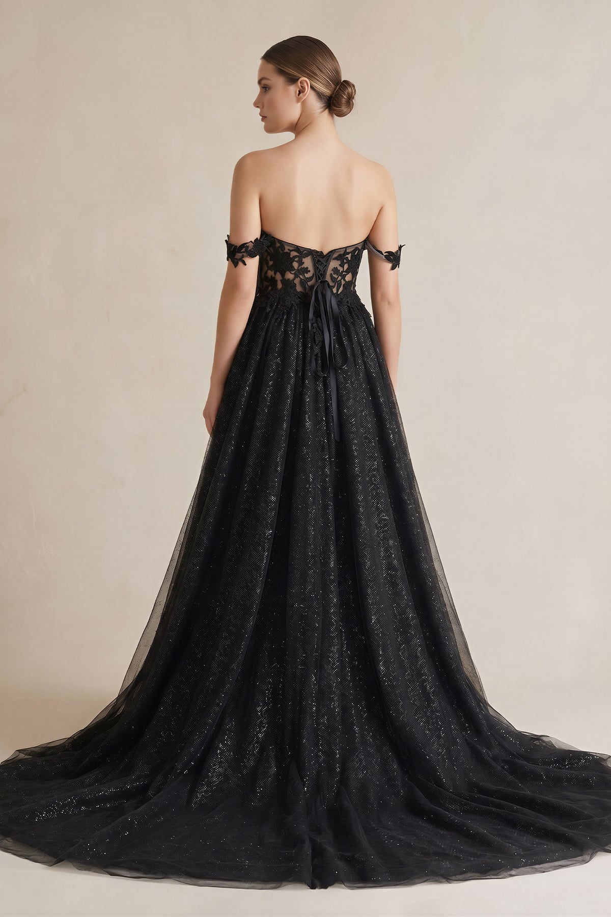 A-Line Black Gothic Wedding Dresses with Sequin Lace Appliques - Curvevia