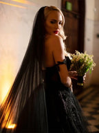 A-Line Black Gothic Wedding Dresses with Sequin Lace Appliques - Curvevia
