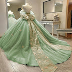 Ball Gown Sage Green Tulle Quinceanera Dress With Butterflies - Curvevia