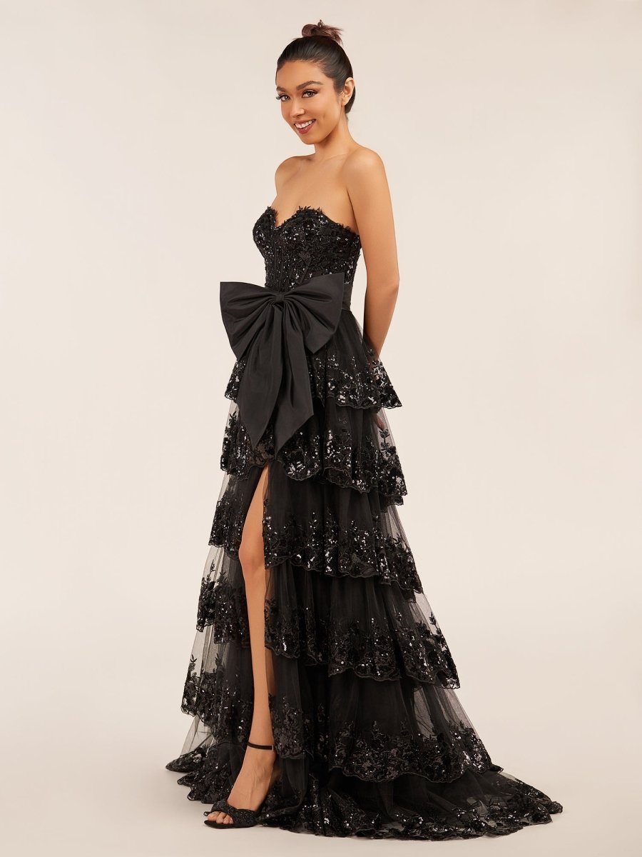 Sweetheart Light Blue Lace Appliques Ruffle Long Formal Gown - Curvevia