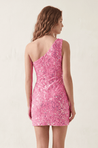Blue Bodycon One Shoulder Sequins Mini Party Dresses - Curvevia