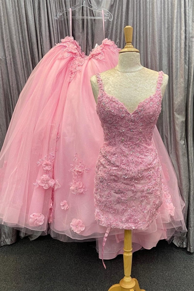 Pink Tulle Floral Appliques Sweetheart Lace-Up Quinceanera Dress - Curvevia