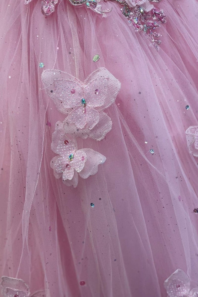 Pink Tulle Floral Appliques Sweetheart Lace-Up Quinceanera Dress - Curvevia