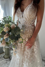 Exquisite A-Line V Neck Lace Boho Wedding Dresses - Curvevia
