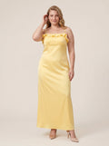 Elegant Daffodil Satin A-Line Straight Neck Backless Ankle-Length Plus Size Bridesmaid Dress - Curvevia