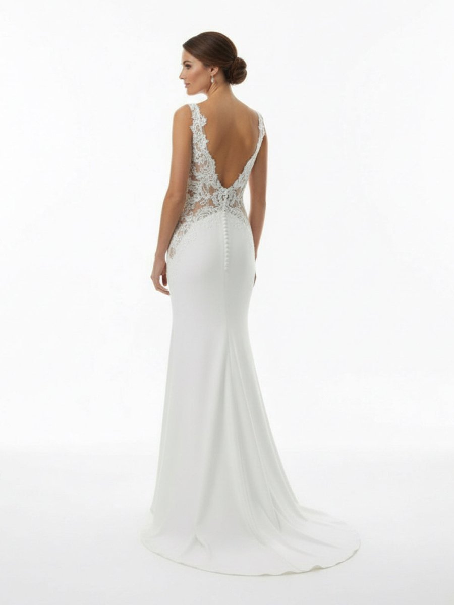 White Long Mermaid Boho Wedding Dress with Appliqued - Curvevia