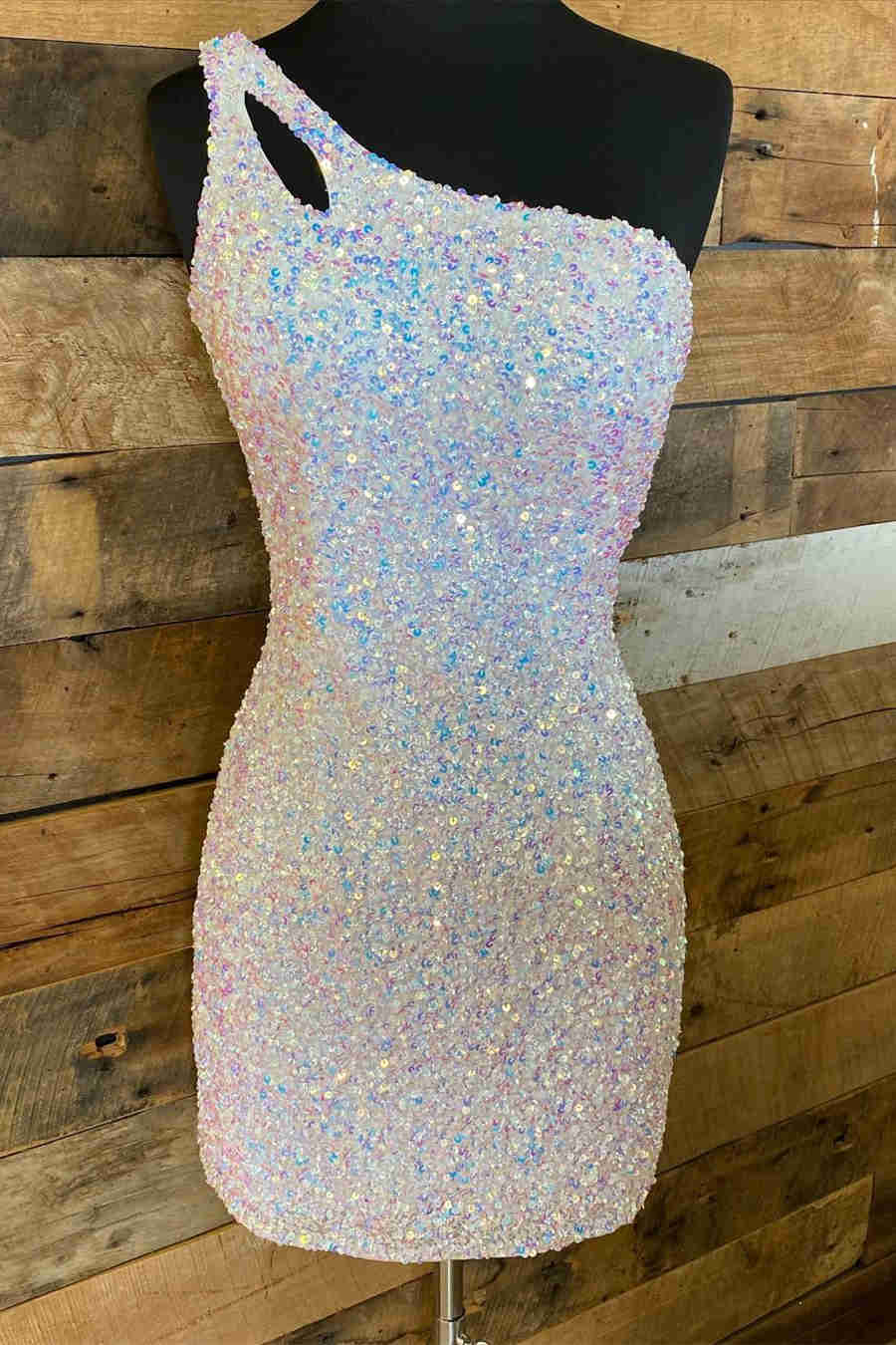 Orange Sparkly Bodycon One Shoulder Sequins Mini Party Dresses with Keyhole - Curvevia