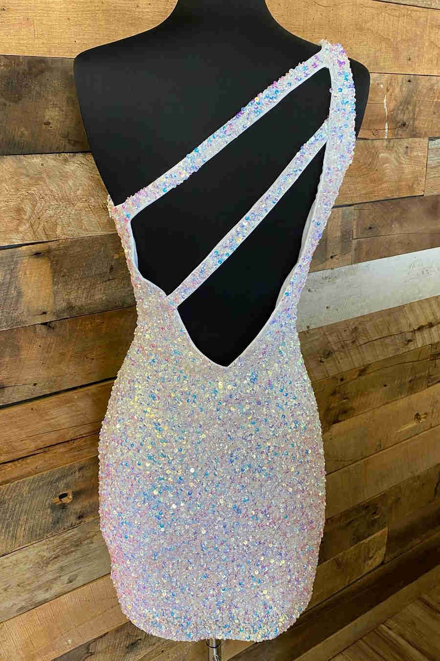 Orange Sparkly Bodycon One Shoulder Sequins Mini Party Dresses with Keyhole - Curvevia
