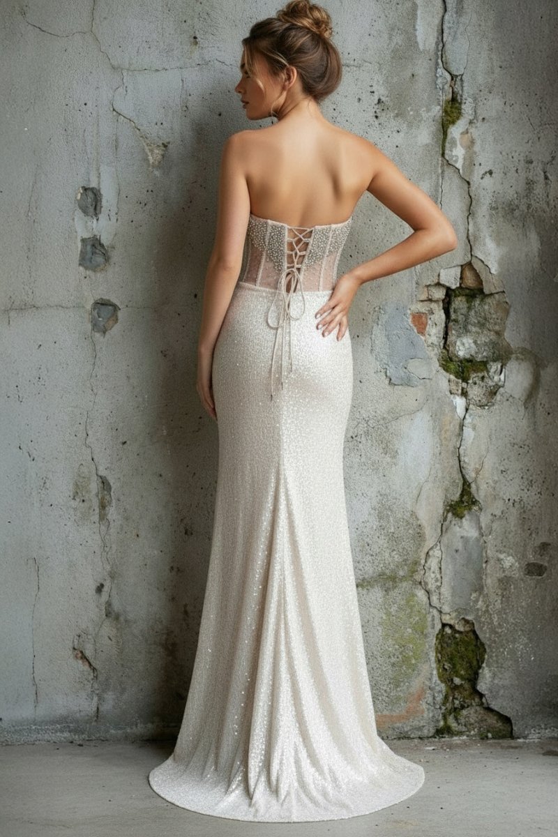 Strapless Mermaid Long Sequins Prom Dress With Split - Curvevia